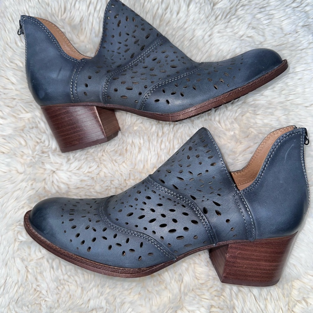 Sofft Slate Blue Perforated Leather Ankle Booties
